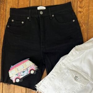 Pistola women’s cutoff black jean short longer inseam distressed size 28